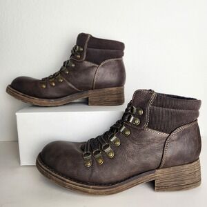 Sugar‎ Womens Size 7.5M Chocolate Brown Raelie Lace Up Hiking Boot Block Heel